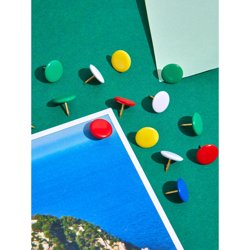 Кнопки канцелярские Комус металлич. шляпка 10 мм, цветные 50 шт.карт.уп - фото 7