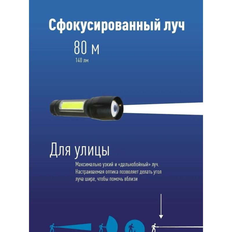 Фонарь КОСМОС KocAc1011Lith 3вт ХРЕ, 1Вт СОВ, лит. аккум. 600mAh, Micro USB - фото 6