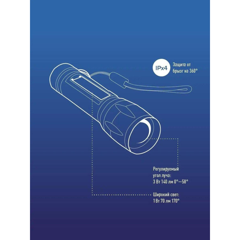 Фонарь КОСМОС KocAc1011Lith 3вт ХРЕ, 1Вт СОВ, лит. аккум. 600mAh, Micro USB - фото 8
