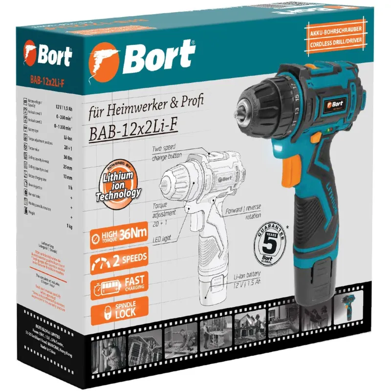 Дрель-шуруповерт аккумуляторная BORT BAB-12x2Li-F - фото 7