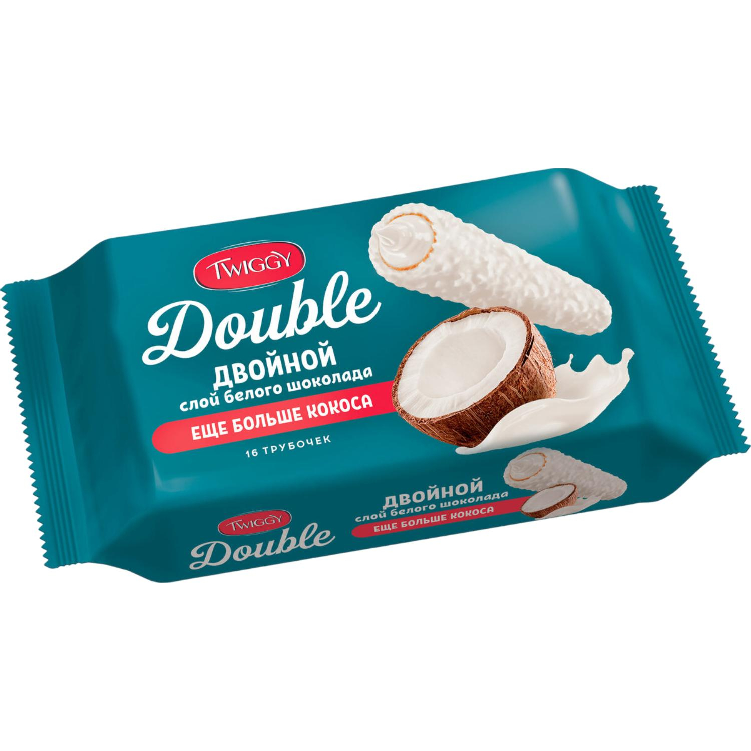 Вафли трубочки Twiggy Double с кокосом в белом шоколаде, 185г (РВК430) - фото 1