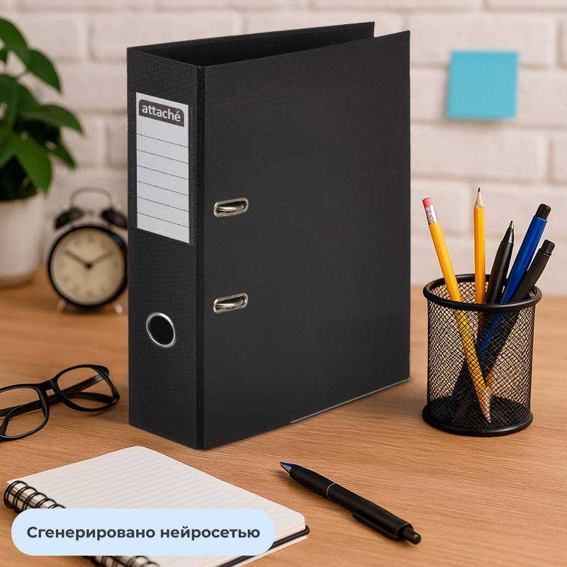 Папка-регистратор 75мм Attache, А4, черная, ПБП2, метал. угол, карман.кор - фото 12