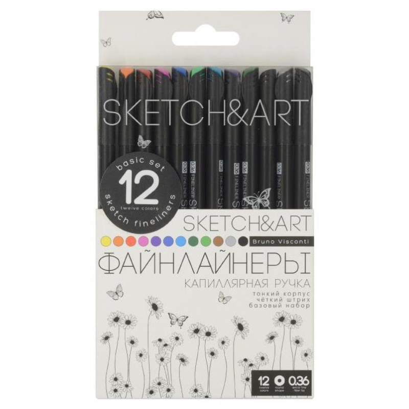 Набор линеров для скетчинга SKETCH&ART BLACK EDITION 0,36мм 12цв 36-0017 - фото 1