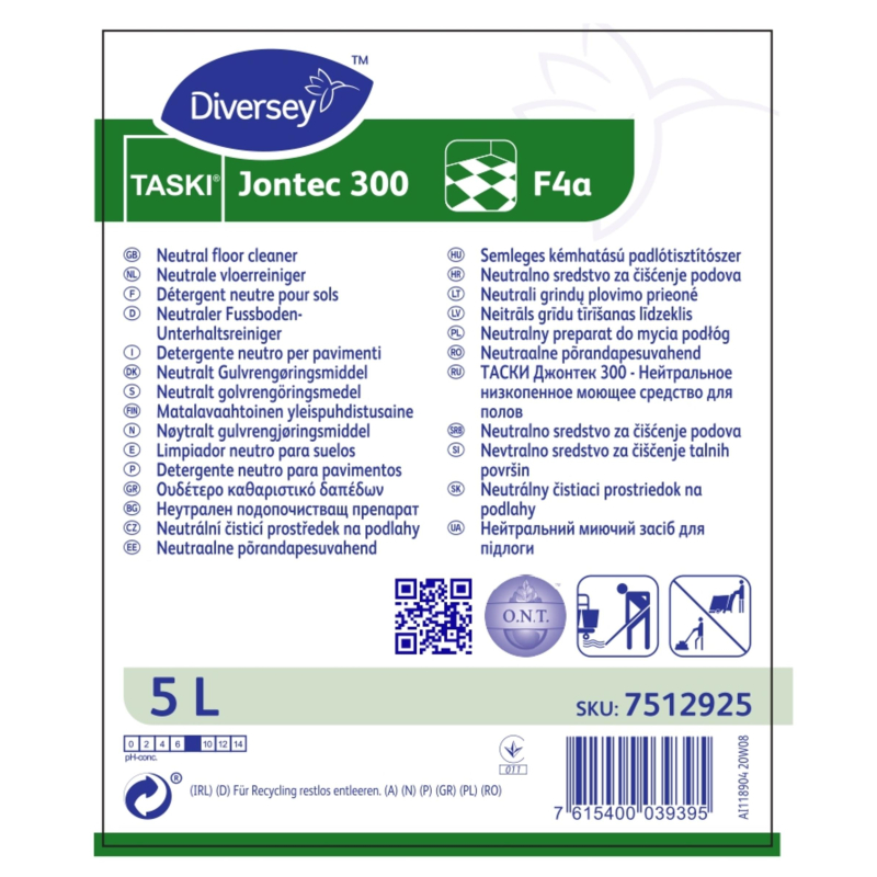 Профхим д/машин мойки и руч нейтрал низкопенн Diversey/TASKI Jontec 300, 5л - фото 3