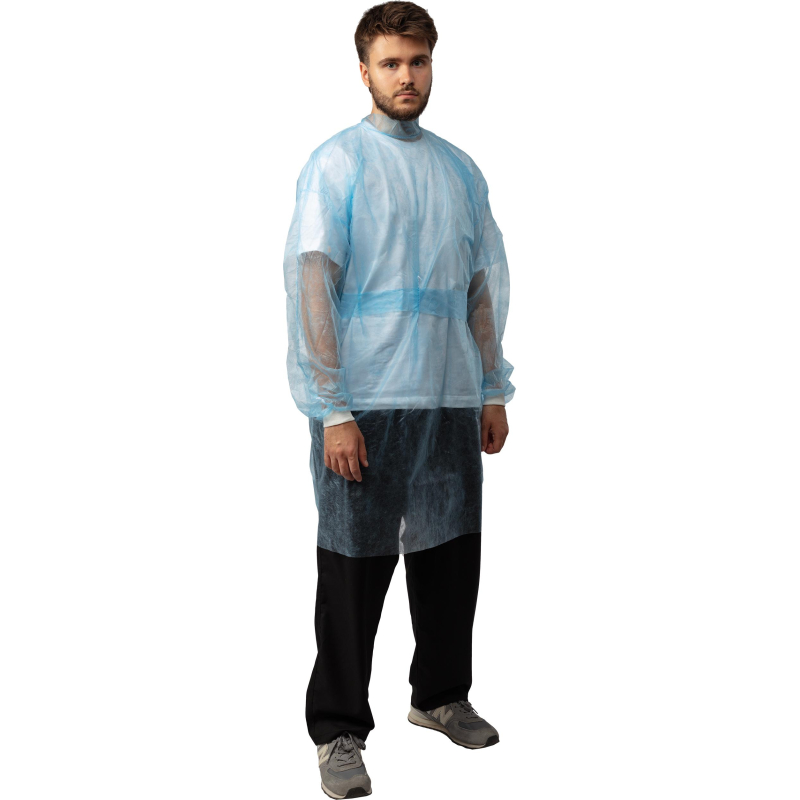 Халат н/с, на завязк, рук.манж, дл.140см, XXL,пл 25, голуб, 10 шт/уп - фото 3