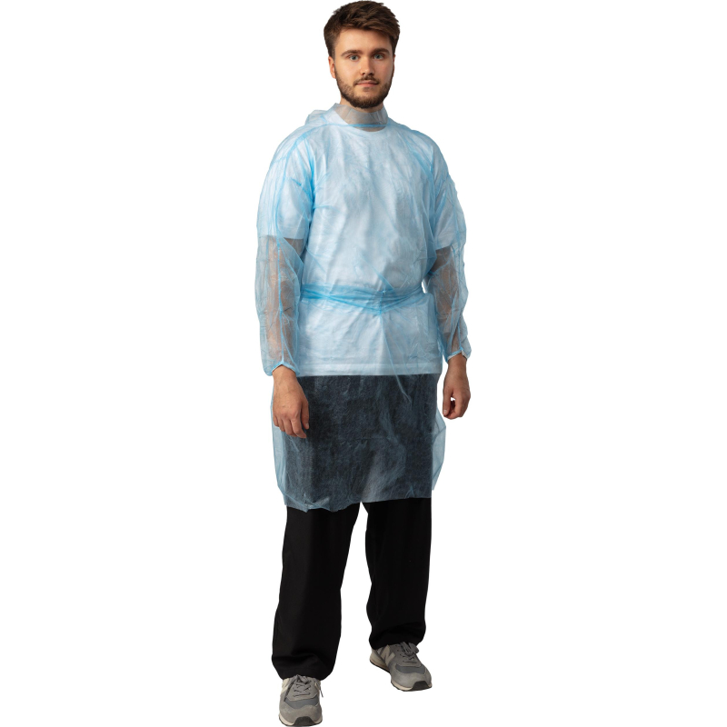Халат н/с , на завязк, рук.манж, дл.110см, XL, пл 25, голуб, 10 шт/уп - фото 3