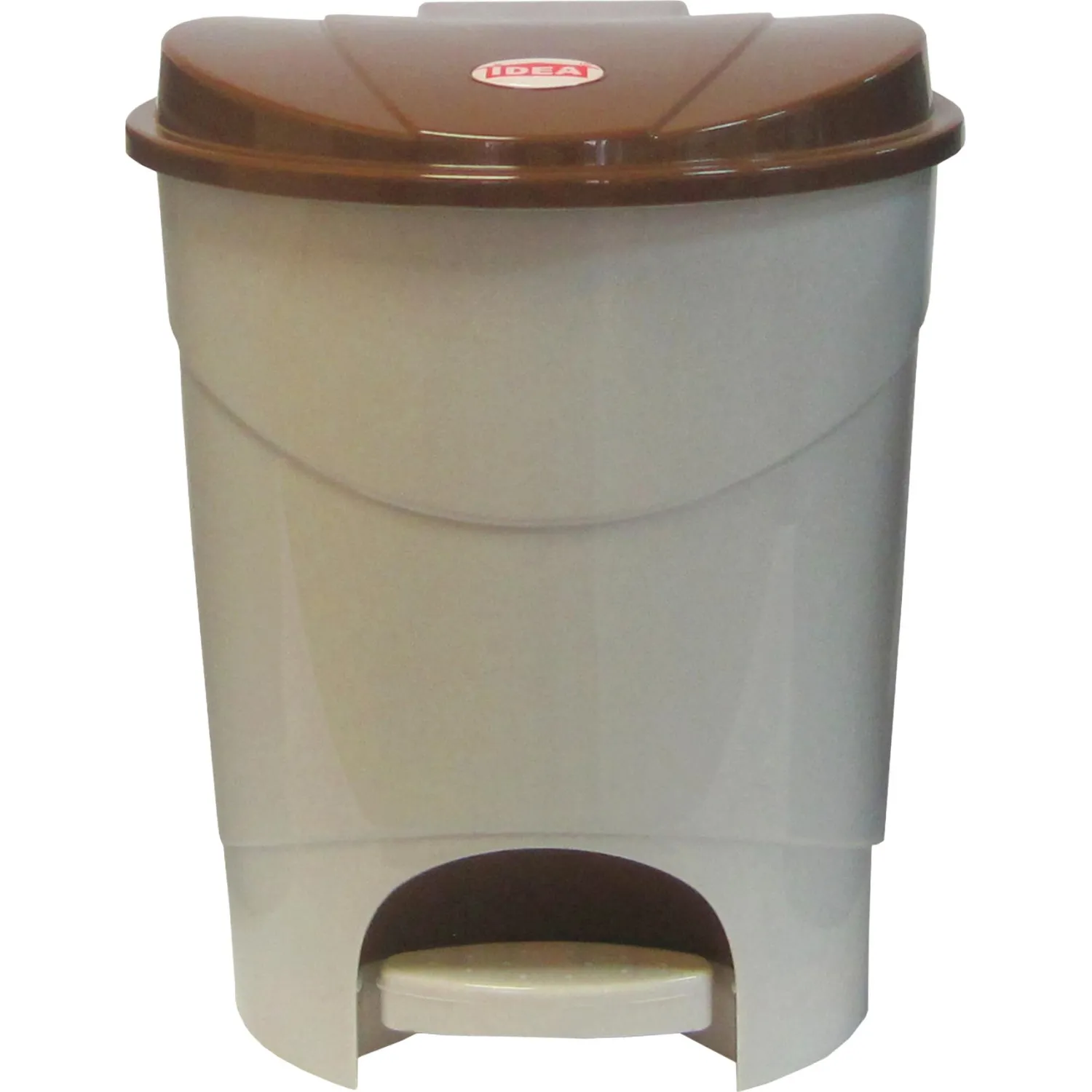 Ведро мусорное пласт 19л прям беж с пед и корич крыш мрам 305х390х305мм_СПБ - фото 1