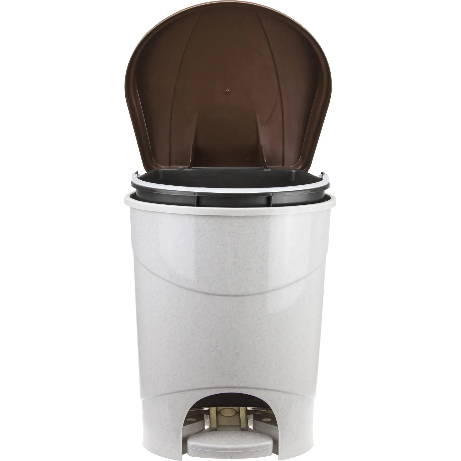 Ведро мусорное пласт 19л прям беж с пед и корич крыш мрам 305х390х305мм_СПБ - фото 5