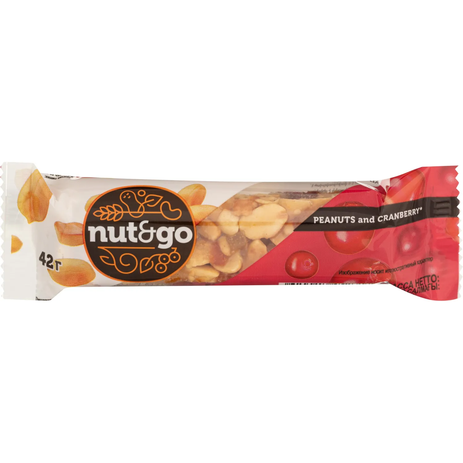 Батончик ореховый Nut N Go, 42гХ18шт/уп с арахисом и клюквой ВК248 - фото 1