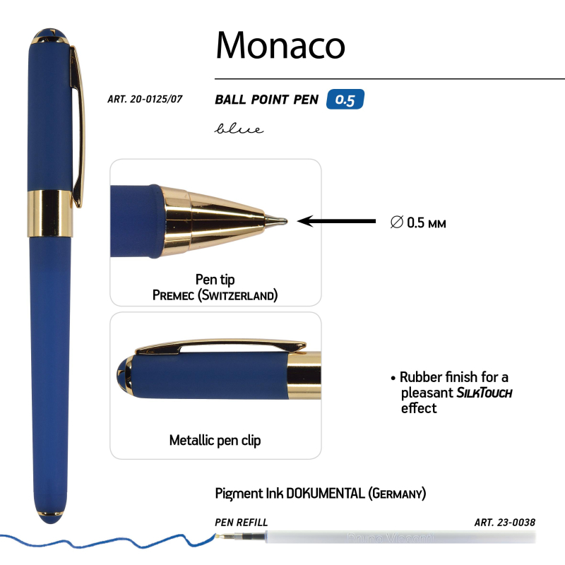 Ручка шариковая неавтомат. MONACO т-син.корп,0,5,син,манж20-0125/07 - фото 3