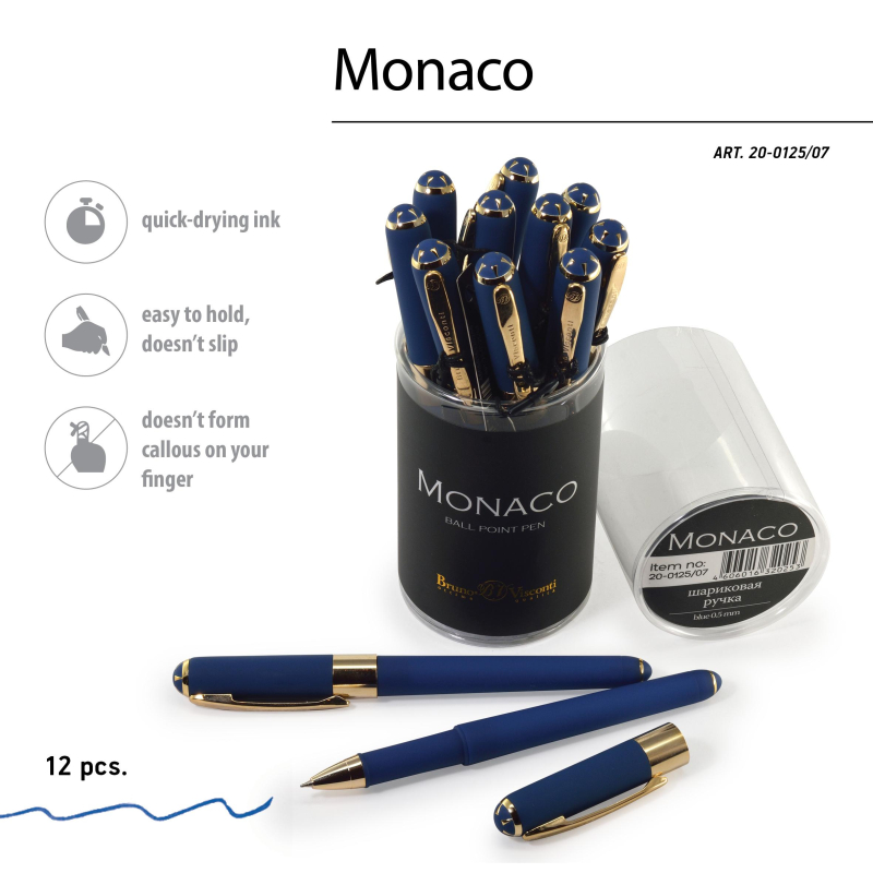 Ручка шариковая неавтомат. MONACO т-син.корп,0,5,син,манж20-0125/07 - фото 6