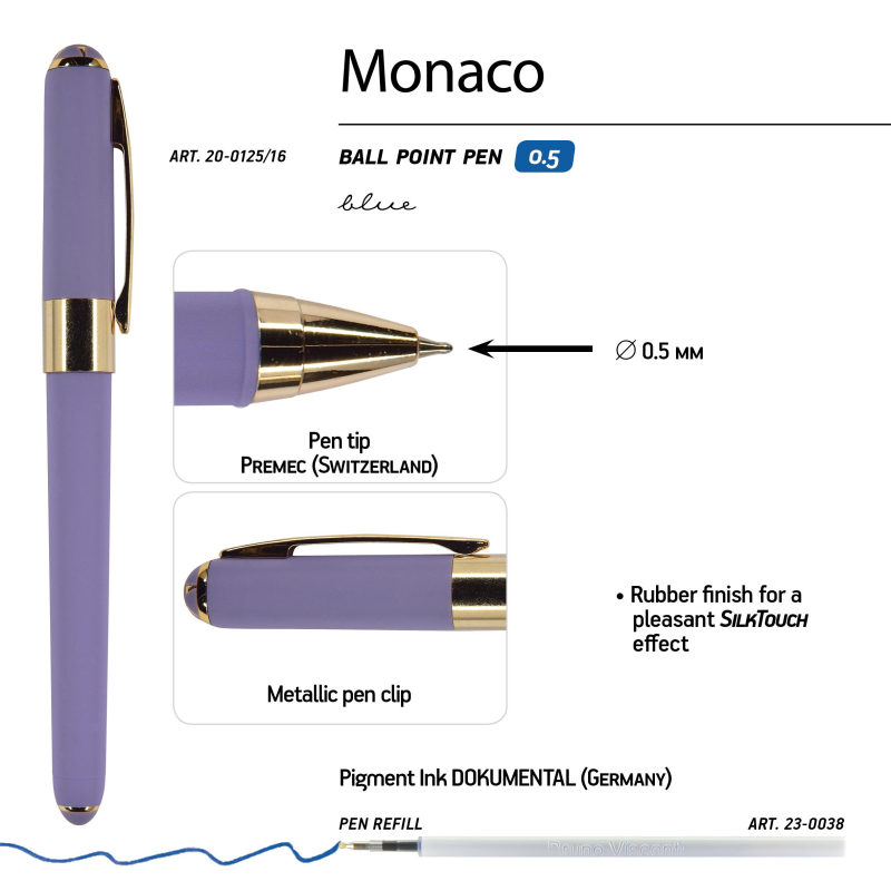 Ручка шариковая неавтомат. MONACO лаван.корп,0,5мм,син,манж20-0125/16 - фото 3