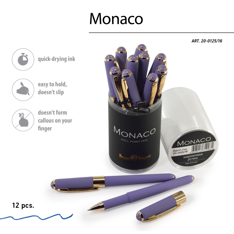 Ручка шариковая неавтомат. MONACO лаван.корп,0,5мм,син,манж20-0125/16 - фото 5