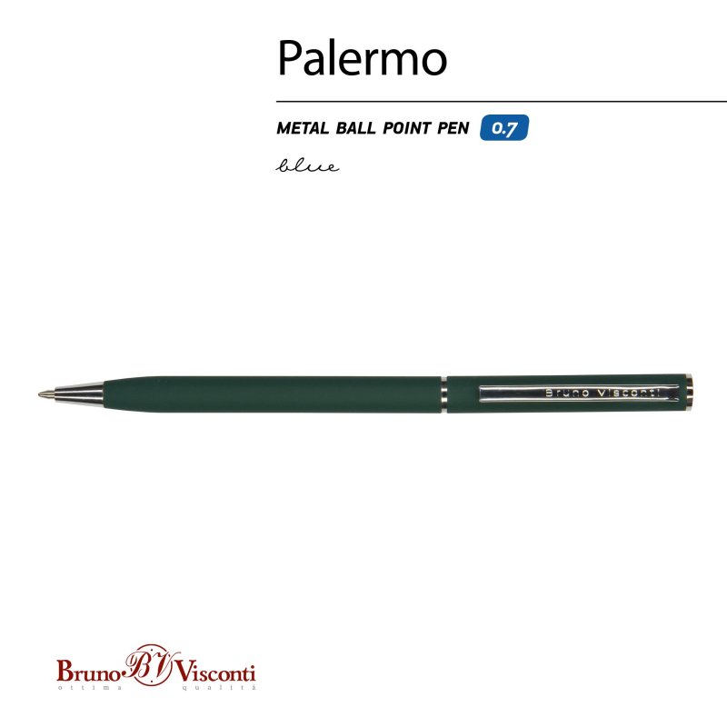 Ручка шариковая автомат. PALERMO зел.мет.корп,0,7мм синяя 20-0250/03 - фото 2