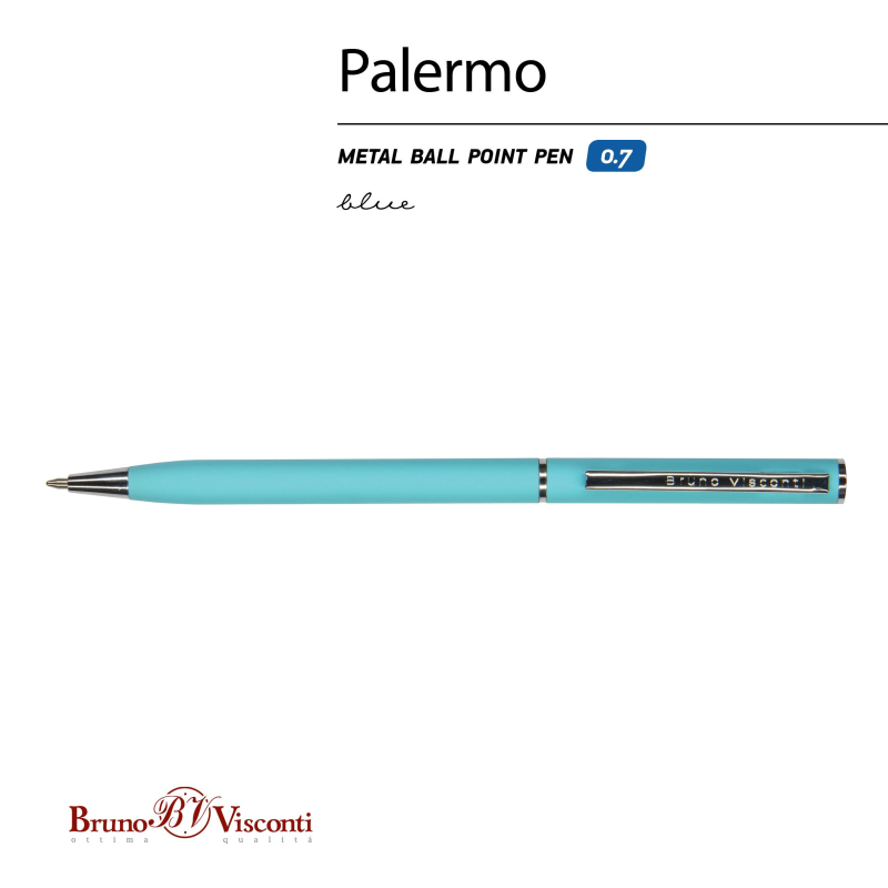 Ручка шариковая автомат. PALERMO бирюз.мет.корп, 0,7мм син 20-0250/09 - фото 2