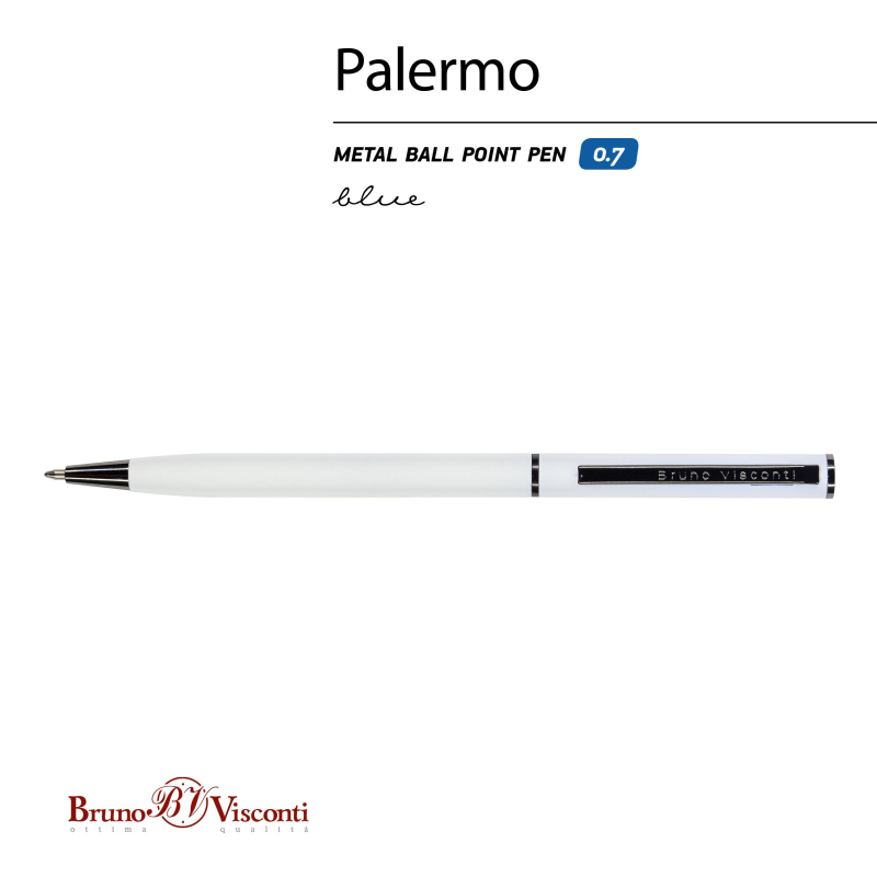 Ручка шариковая автомат. PALERMO бел.мет.корп, 0,7мм синяя 20-0250/14 - фото 2