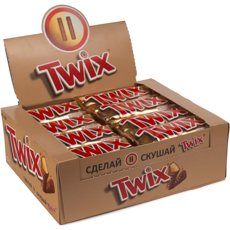 Шоколадный батончик Twix с карамелью, 55гх40шт/уп - фото 1