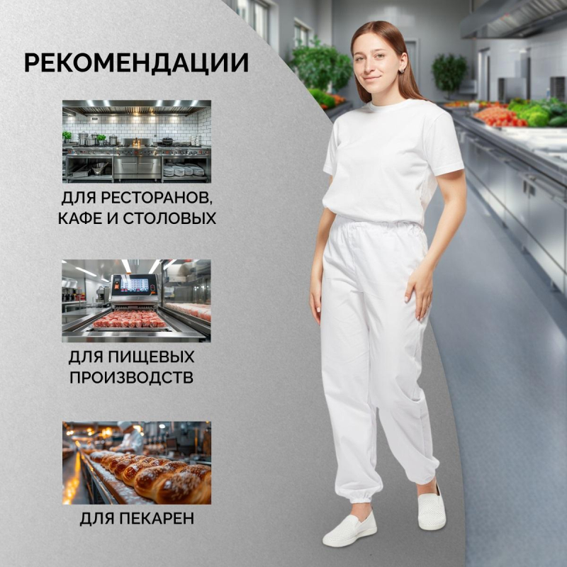 Брюки для пищевого производства бел. универс. сат у17-БР (р.44-46)р.182-188 - фото 4