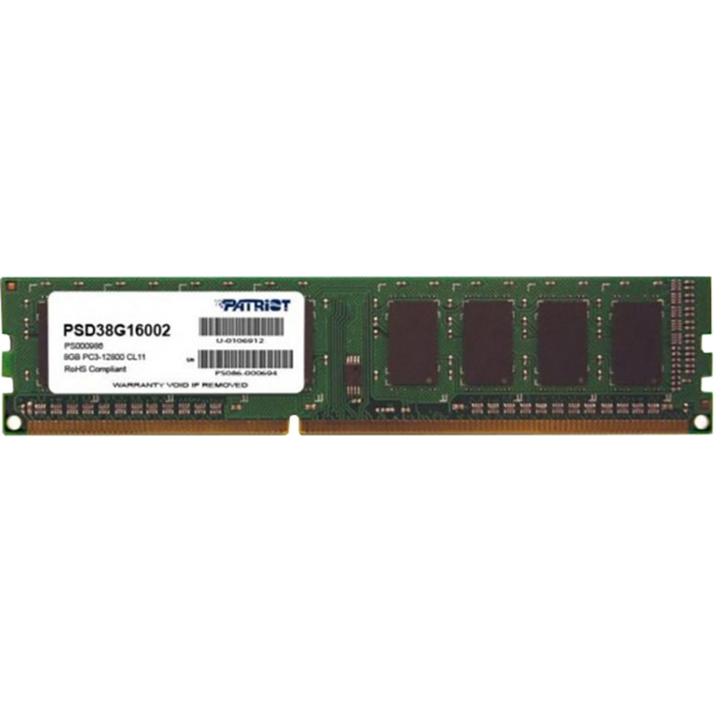 Модуль памяти Patriot DDR3 8GB DIMM (PSD38G16002) 1600Мгц CL11 - фото 1