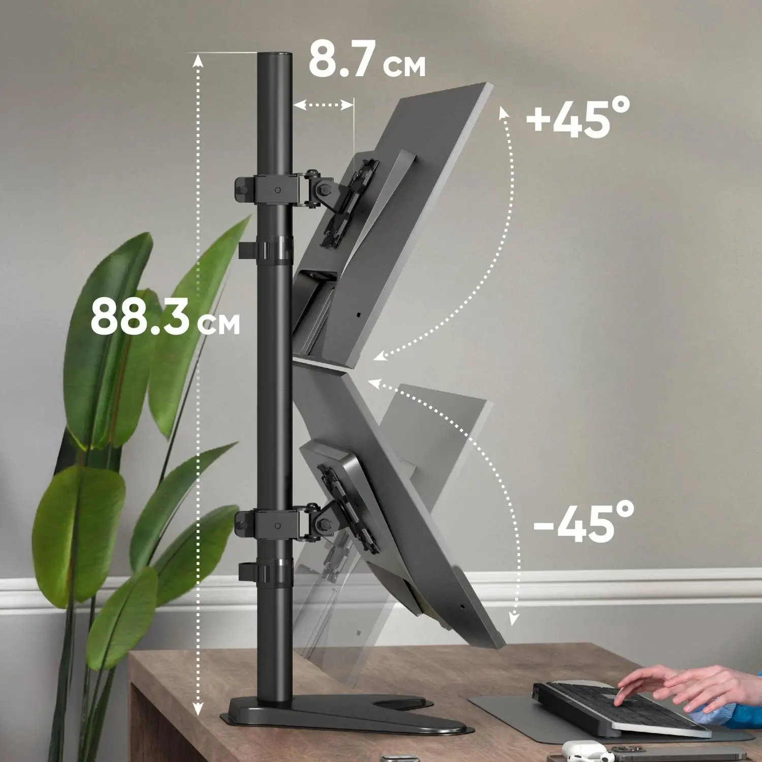 Кронштейн настольный для 2х мониторов ONKRON D208FS, 13-34, черный - фото 8