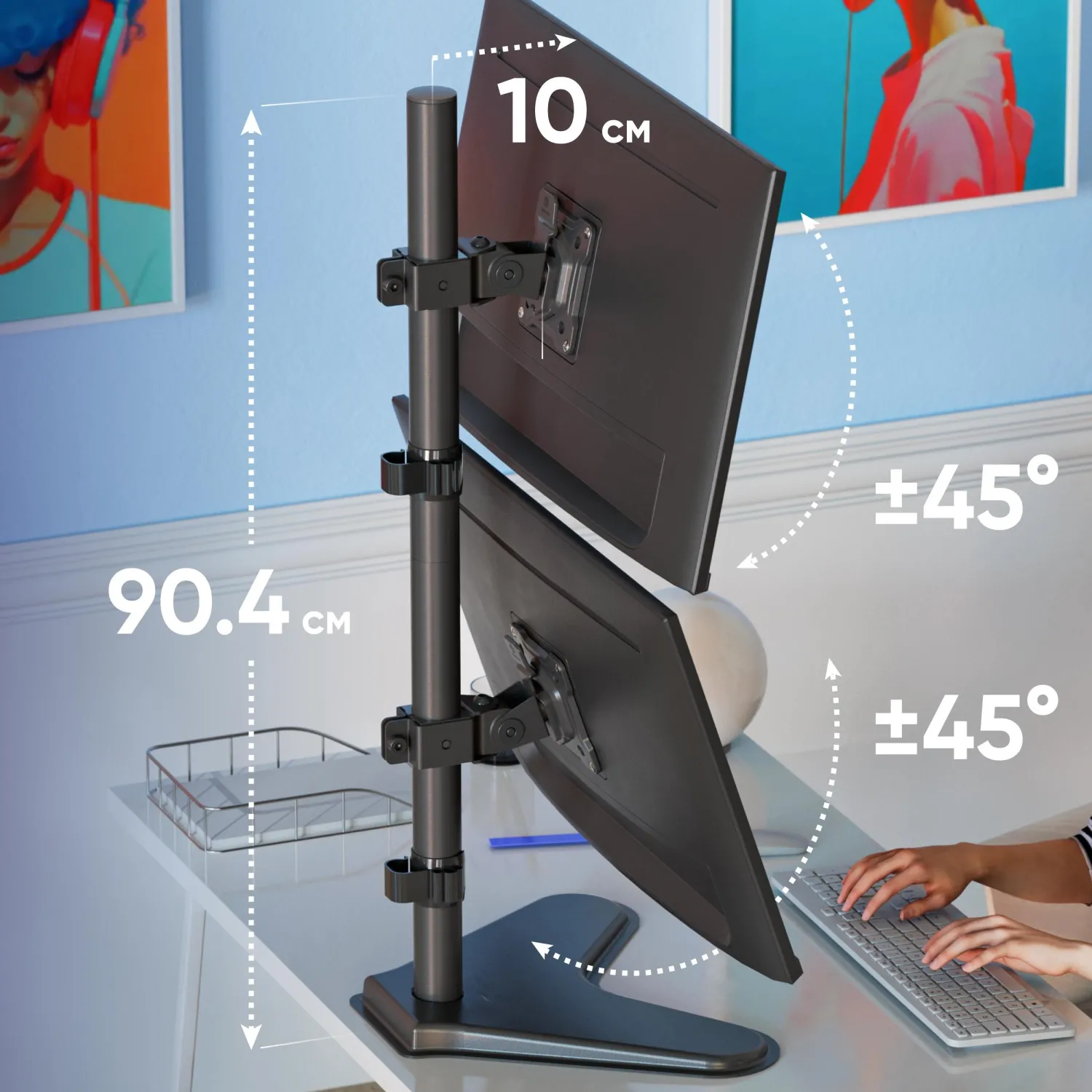 Кронштейн настольный для 2х мониторов ONKRON D208FS, 13-34, черный - фото 15