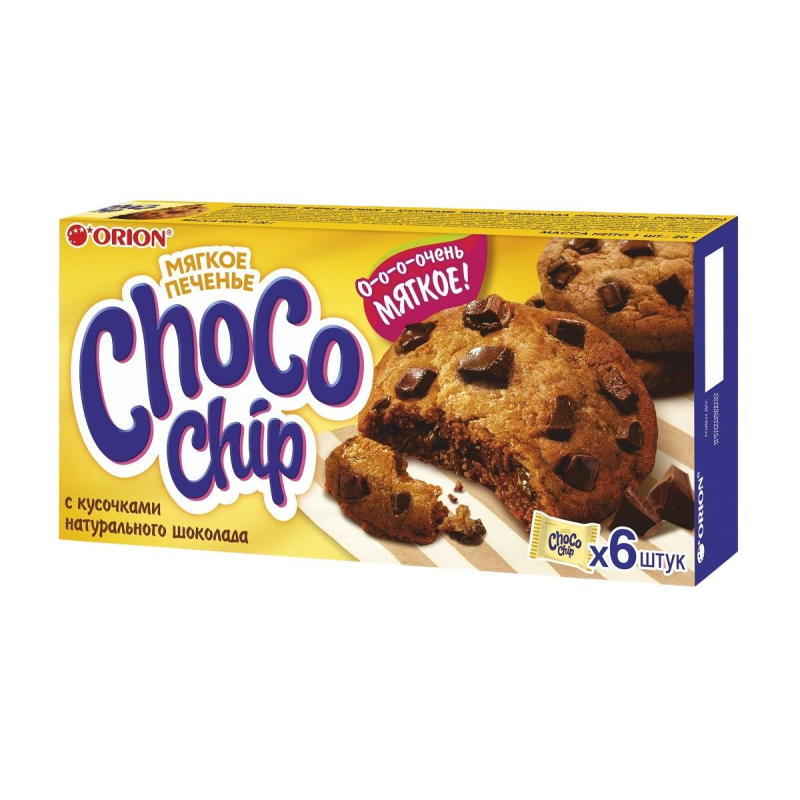 Печенье сдобное Orion Choco Chip с кусочками шоколада, 20гх6шт/уп - фото 1