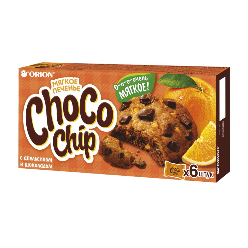 Печенье сдобное Orion Choco Chip с темн. шок. и апельсином, 20гх6шт/уп - фото 1