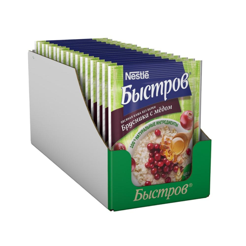 Каша Быстров овсяная с брусникой и медом (без варки), 40гх17шт/уп - фото 1
