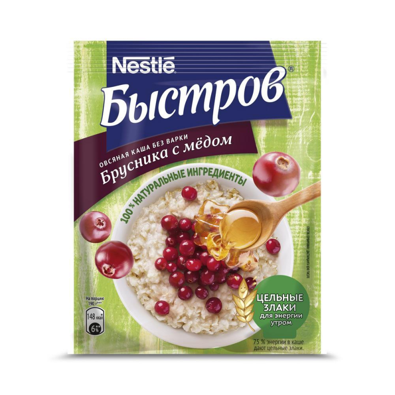 Каша Быстров овсяная с брусникой и медом (без варки), 40гх17шт/уп - фото 2