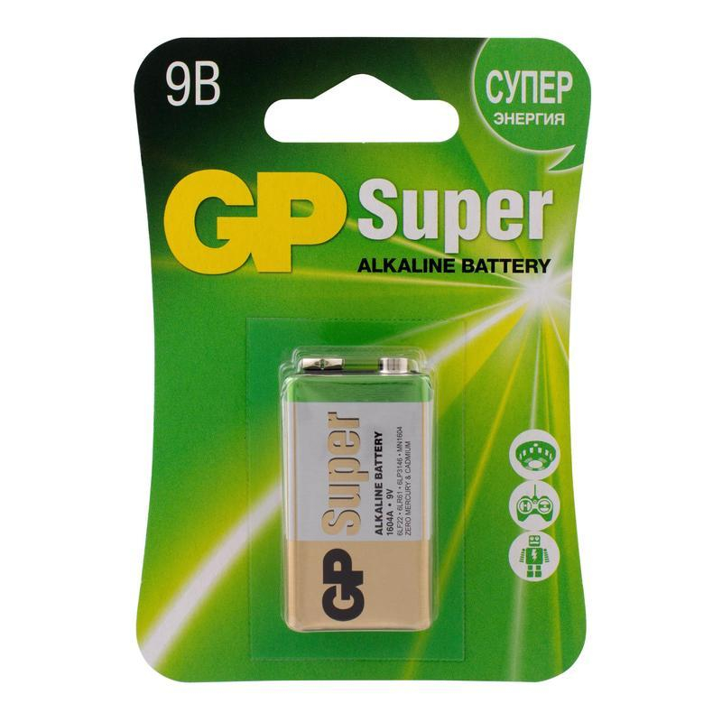 Батарейка GP Super 6LR61/1604A 1604A-5CR1/1604AA21-5CRSBC1 10 шт/уп, 1шт/бл - фото 1