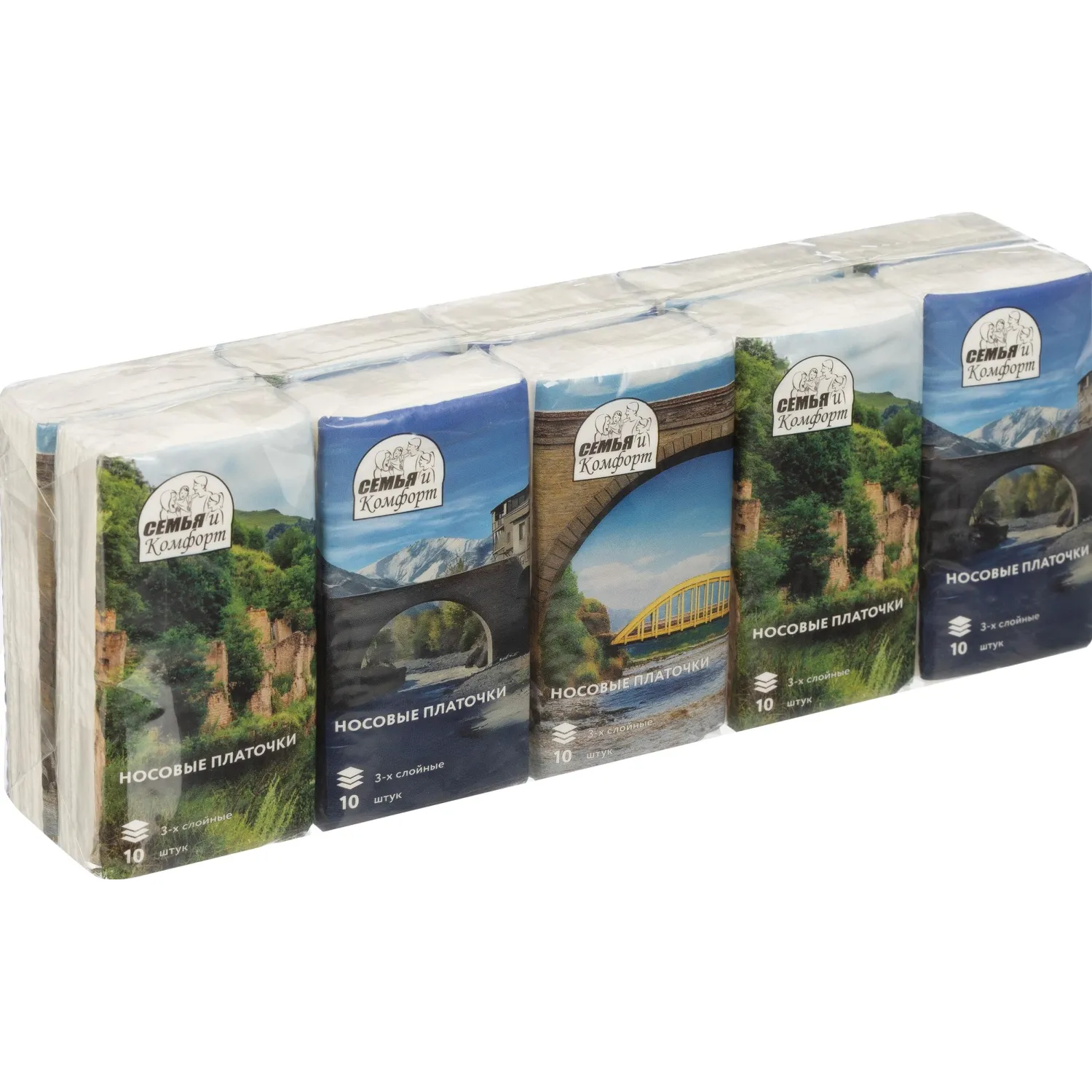 Носовые платочки Семья и Комфорт белые 3-сл. 10лх10пач/уп арт. 150 - фото 2