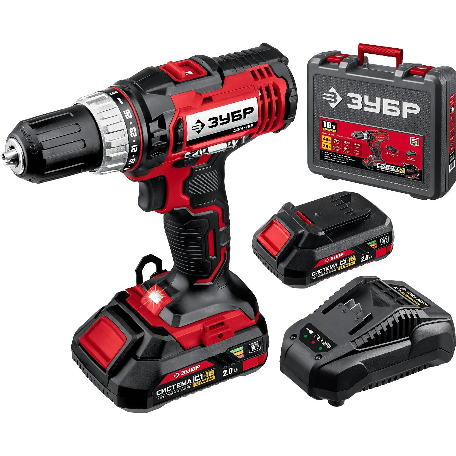 Дрель-шуруповерт аккум. ЗУБР Мастер 18В, 2х2.0Ач, 40Нм  (ДШЛ-185-22) - фото 11
