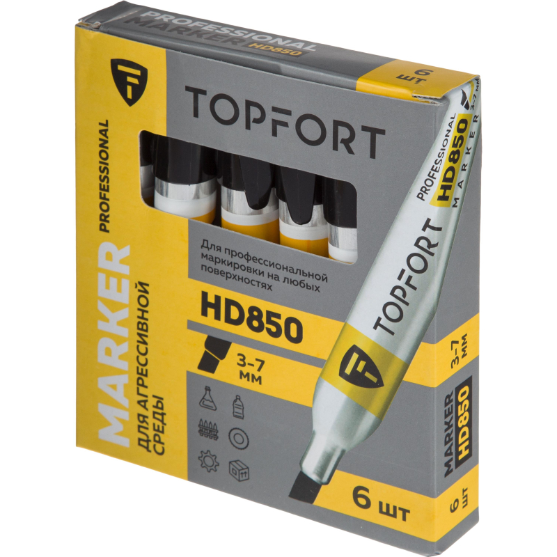 Маркер для агрессивной среды TOPFORT HD 850 черный 3-7мм скош. наконечник - фото 6