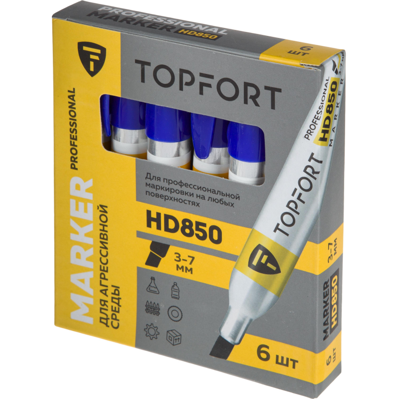 Маркер для агрессивной среды TOPFORT HD 850 синий 3-7мм скош. наконечник - фото 6