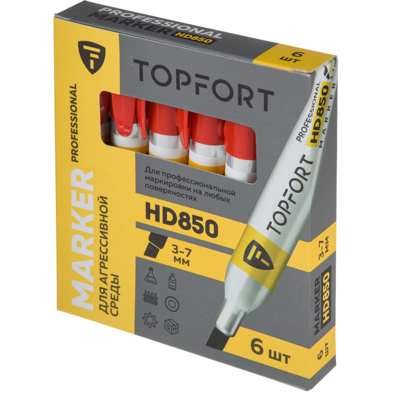 Маркер для агрессивной среды TOPFORT HD 850 красный 3-7мм скош. наконечник - фото 6