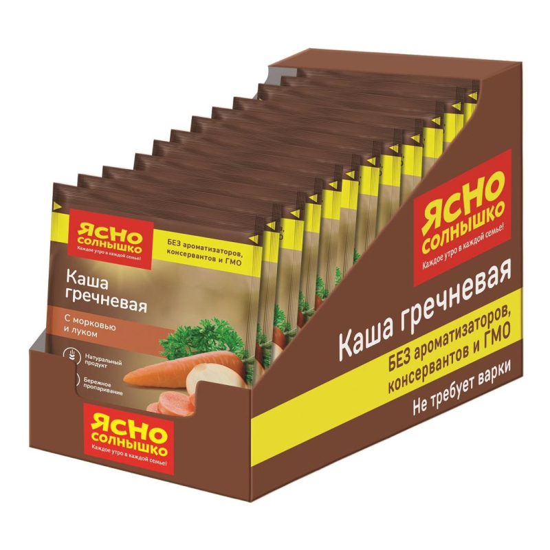 Каша Ясно Солнышко гречневая с морковью и луком, шоу-бокс, 45гх15шт/уп - фото 1