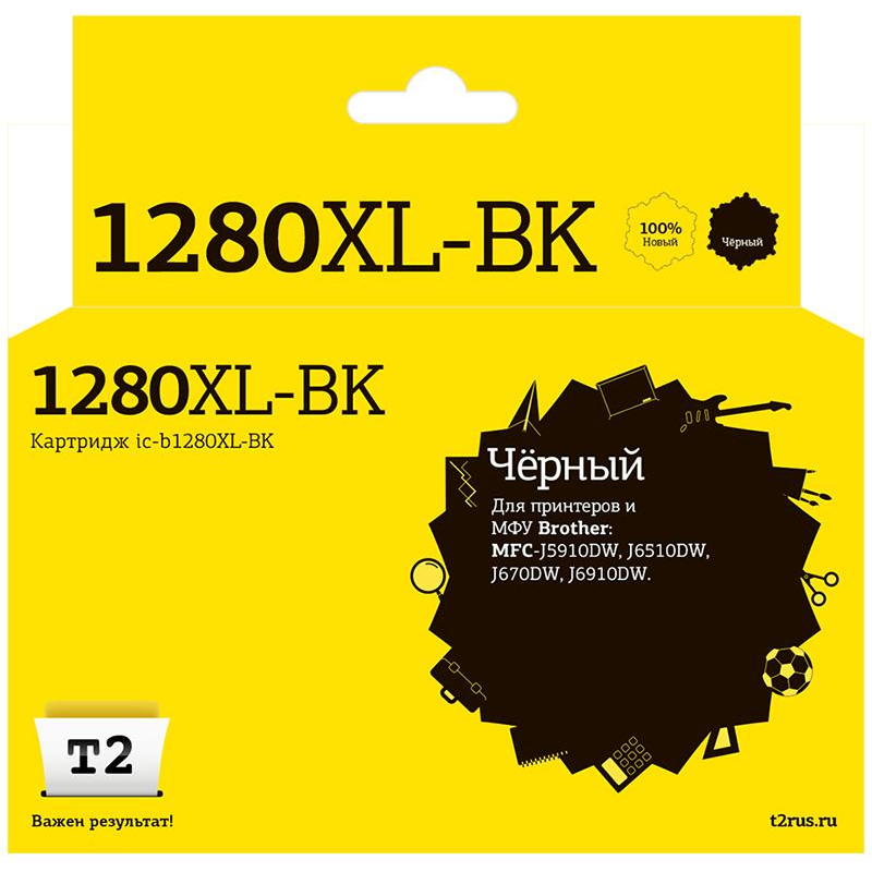 Картридж струйный T2 LC-1280BK XL(IC-B1280XL-BK)чер.для Brother MFC-J5910DW - фото 1
