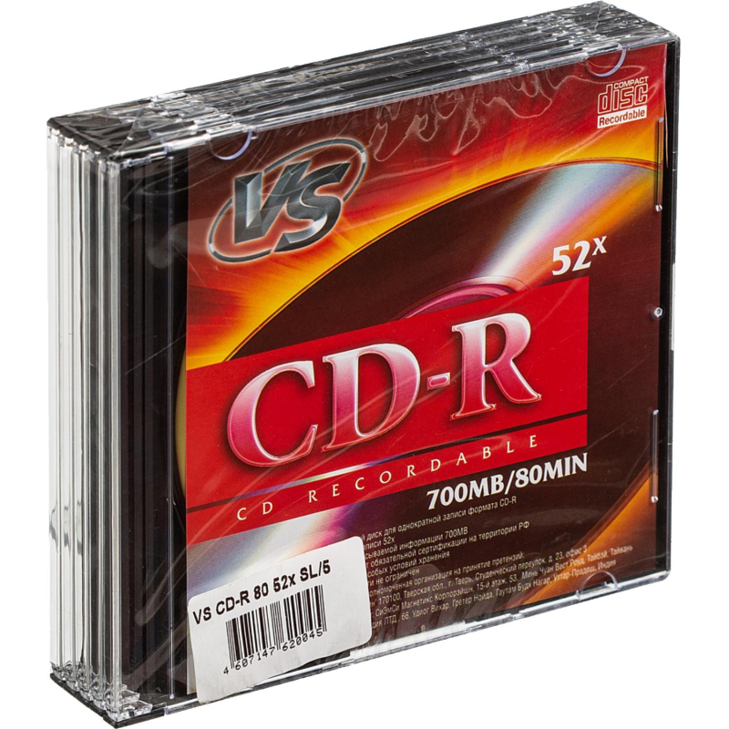 Носители информации CD-R, 52x, VS, Slim/5, VSCDRSL501 - фото 1