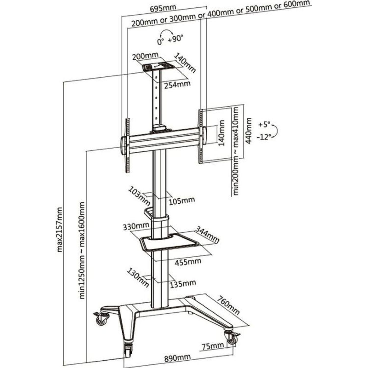 Стойка мобильная Digis 34-70, поворот 90°, VESA 600x400мм, 70 кг, DSM-P764C - фото 5