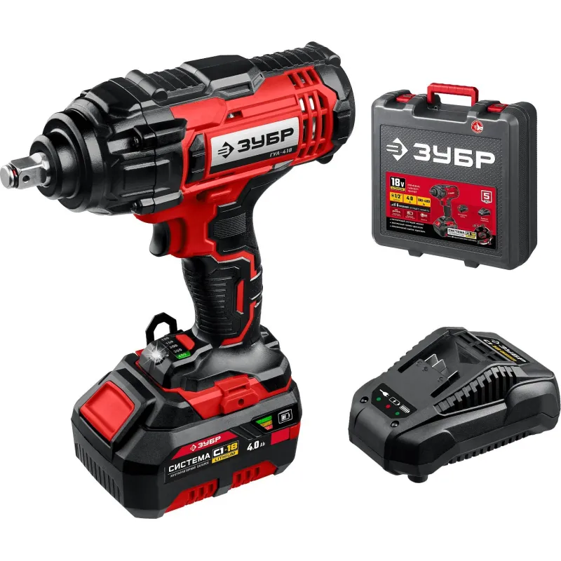 Гайковерт аккумуляторный бесщет. ударный ЗУБР 18В, 1/2, 1х4Ач (ГУЛ-410-41) - фото 1