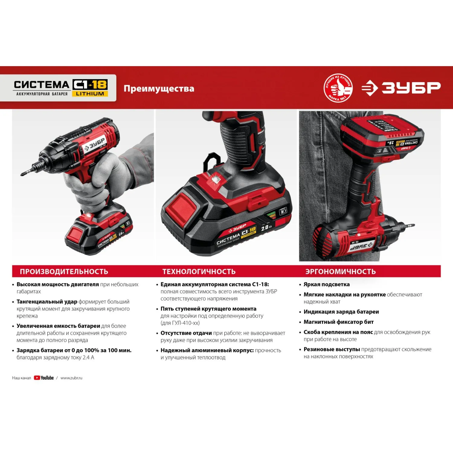 Гайковерт аккумуляторный бесщет. ударный ЗУБР 18В, 1/2, 1х4Ач (ГУЛ-410-41) - фото 20