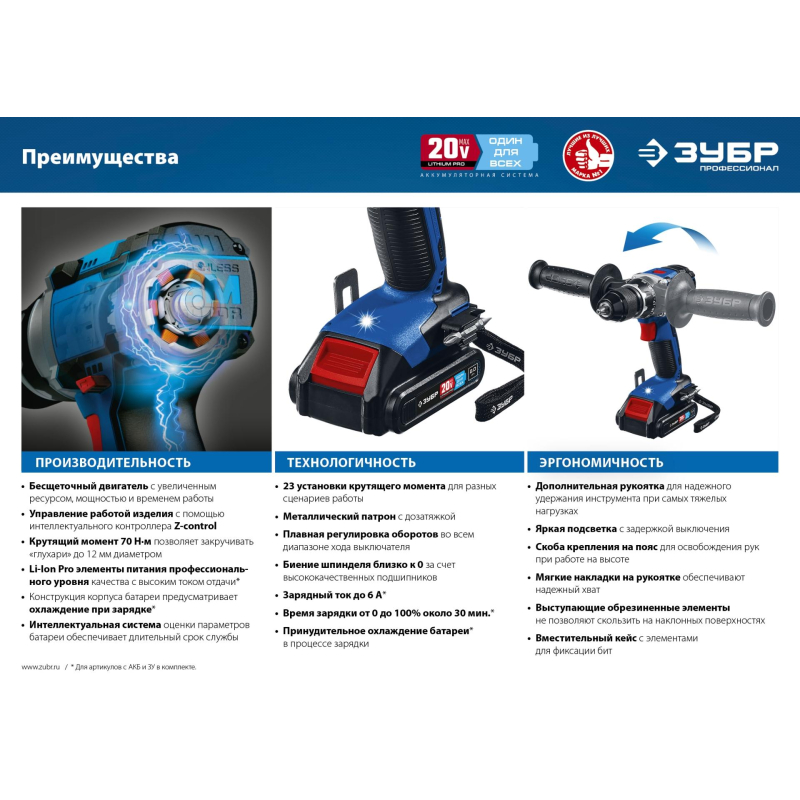 Дрель-шуруповерт аккум. бесщеточная ЗУБР DB-201-22, 20 В, 2 АКБ (2Ач) - фото 14