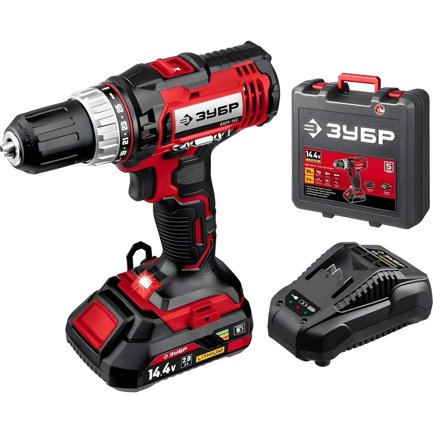 Дрель-шуруповерт аккумуляторная Li-ion ЗУБР ДШЛ-145-21, 14.4 В, 1 АКБ - фото 7