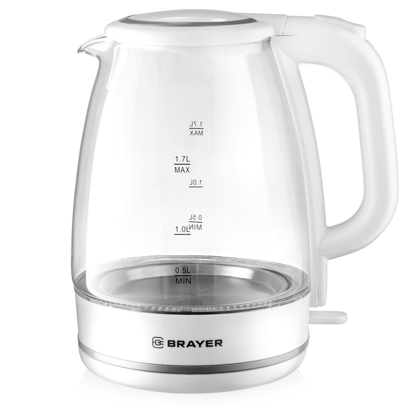 Чайник BRAYER 1030BR-WH,2200 Вт, 1,7 л, стекл.корп., подсветка - фото 1