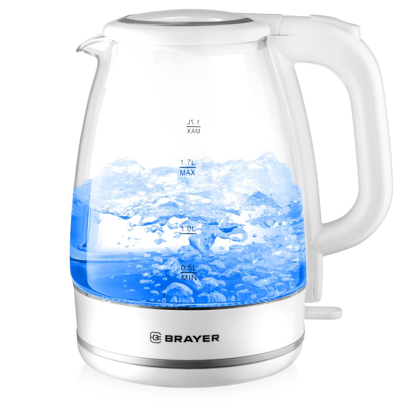 Чайник BRAYER 1030BR-WH,2200 Вт, 1,7 л, стекл.корп., подсветка - фото 4