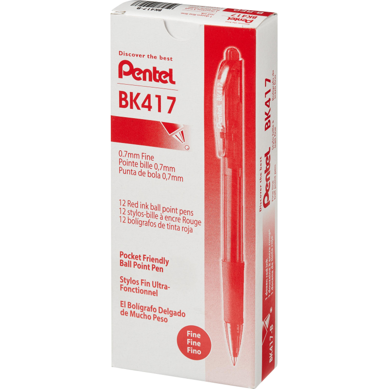 Ручка шариковая автомат. Pentel FineLine рез.манж,0,7мм красн BK417-B - фото 5