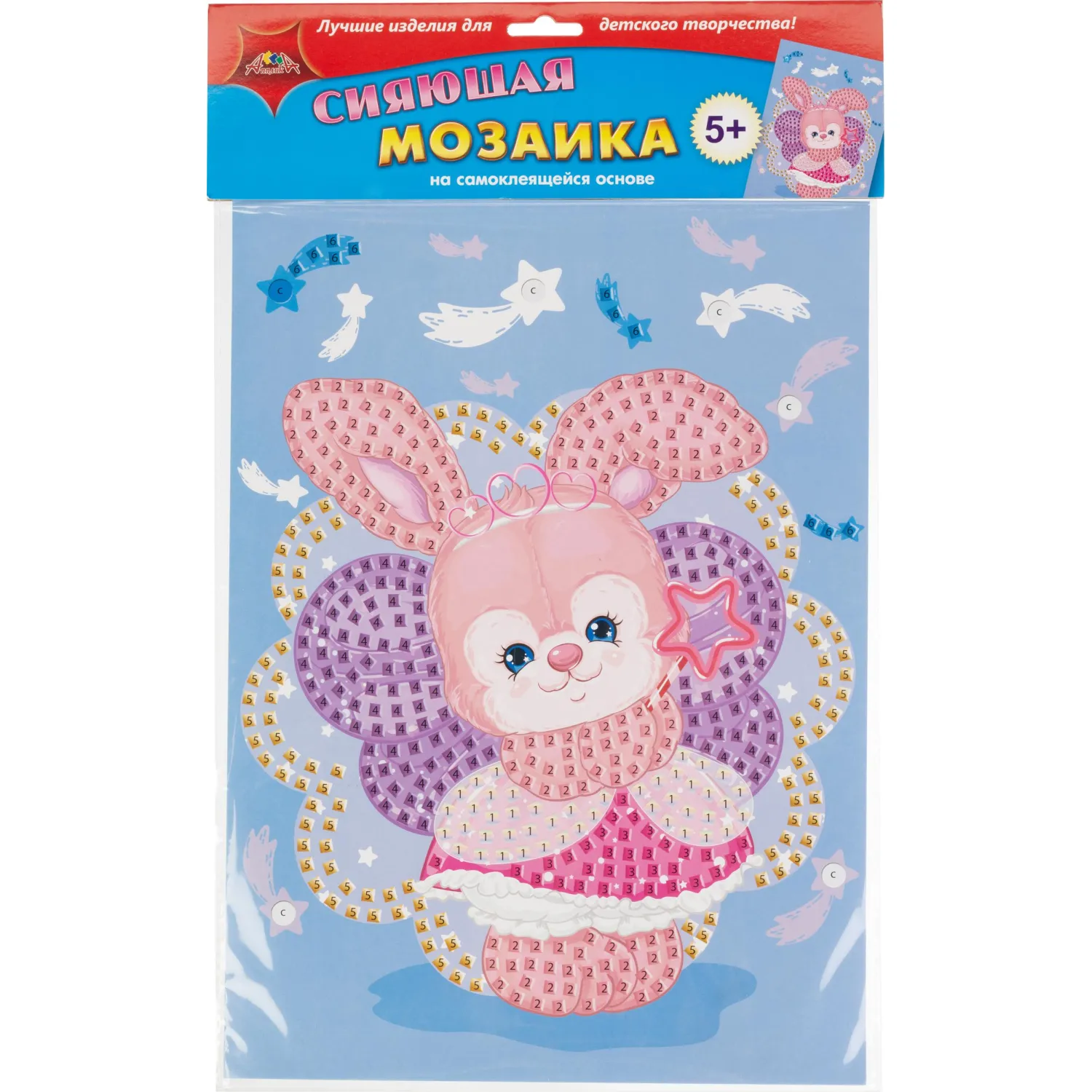 Мозаика самоклеящаяся сияющая из мягк. пласт. А3 Зайка-фея С2258-28 - фото 1