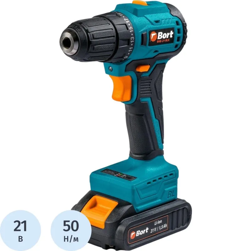 Дрель-шуруповерт аккум. бесщет. BORT BAB-21-BLK, 2АКБ(1,5Ач) (93413526) - фото 1