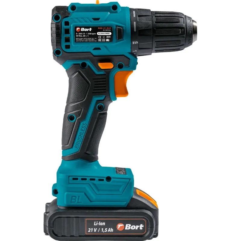 Дрель-шуруповерт аккум. бесщет. BORT BAB-21-BLK, 2АКБ(1,5Ач) (93413526) - фото 2