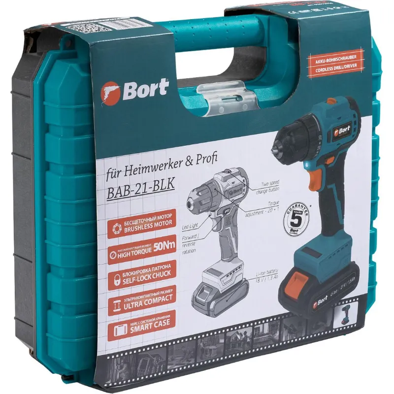 Дрель-шуруповерт аккум. бесщет. BORT BAB-21-BLK, 2АКБ(1,5Ач) (93413526) - фото 12